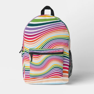 Vibrant Abstract Rainbow Waves Printed Backpack