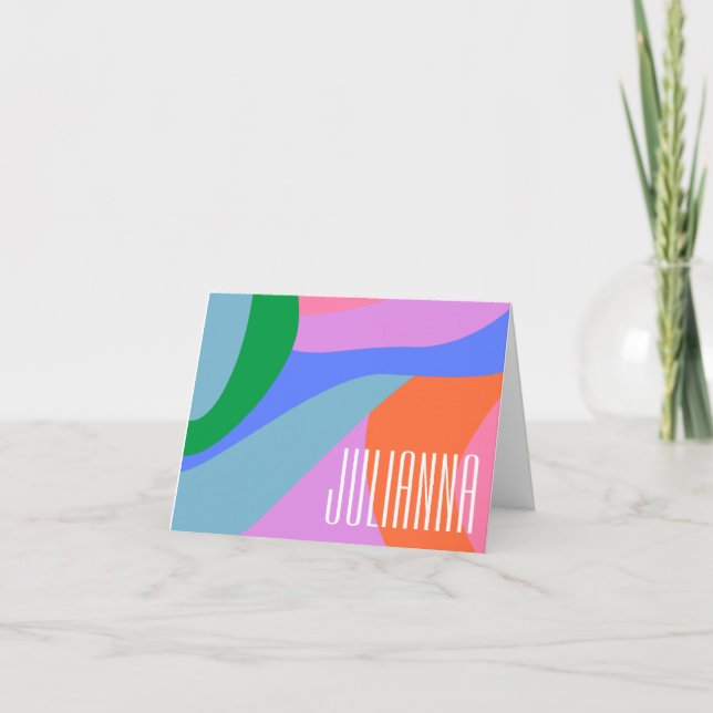 Vibrant Abstract Shapes Whimsical Personalized Note Card (Front)