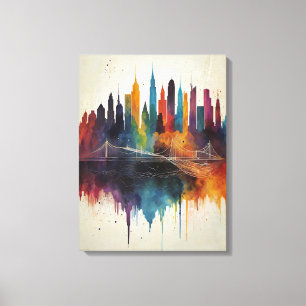 Vibrant Abstract Skyline Cityscape Art Canvas Print