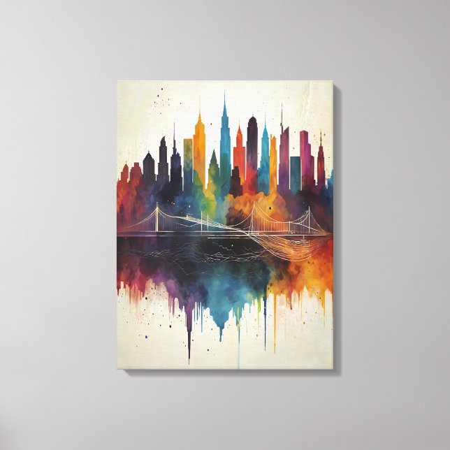 Vibrant Abstract Skyline Cityscape Art Canvas Print (Front)