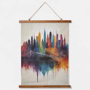 Vibrant Abstract Skyline Cityscape Art Hanging Tapestry