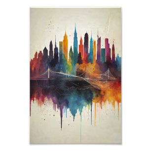 Vibrant Abstract Skyline Cityscape Art Photo Print