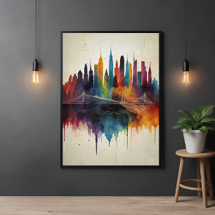 Vibrant Abstract Skyline Cityscape Art Poster