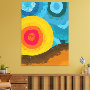 Vibrant Abstract Sun Mountain Landscape Canvas Print