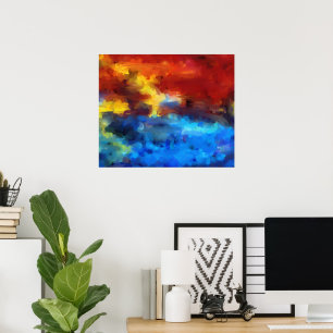 VIBRANT ABSTRACT SUNSET LANDSCAPE ART POSTER