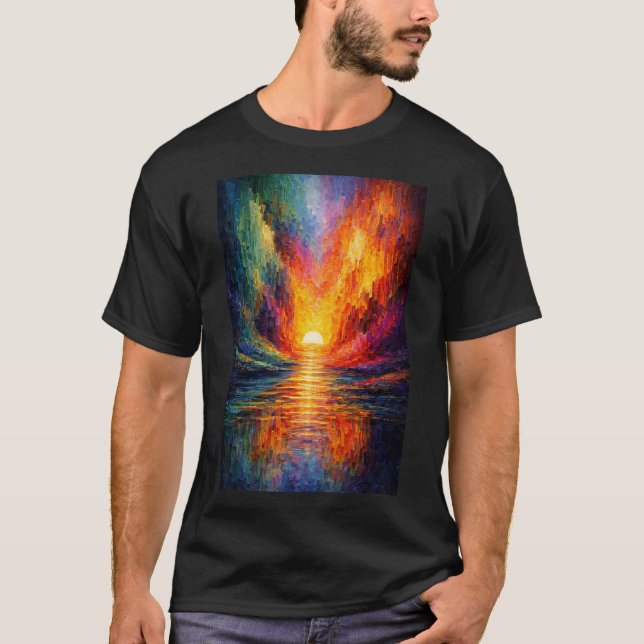 Vibrant Abstract Sunset Reflection T-Shirt (Front)