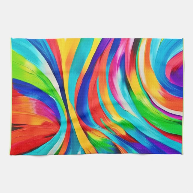 Vibrant Abstract Swirling Colour Art Kitchen Towel (Horizontal)