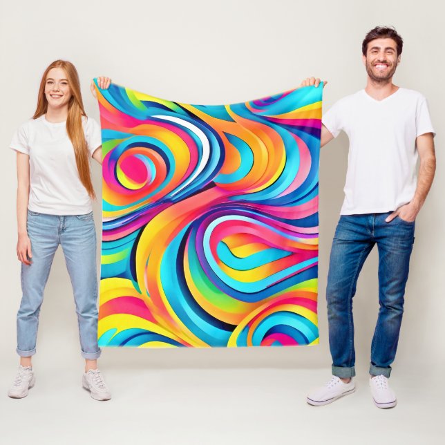 Vibrant Abstract Swirls of Colour Fleece Blanket (In Situ)