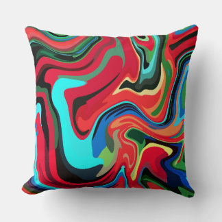 Vibrant Abstract Swirls with Red, Green, and Blue Throw Pillow