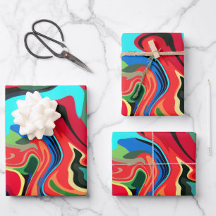 Vibrant Abstract Swirls with Red, Green, and Blue Wrapping Paper Sheet