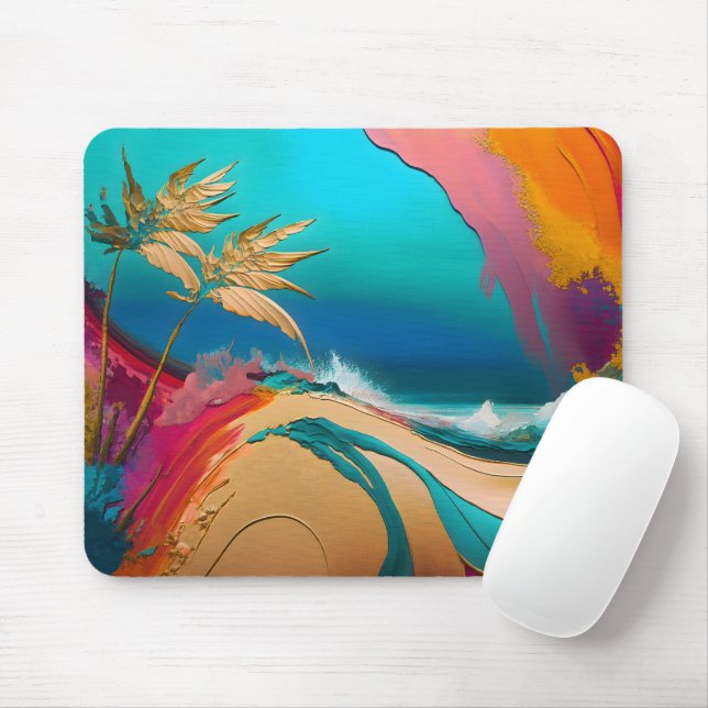 Vibrant Abstract Tropical Beach Scene Mouse Pad (With Mouse)
