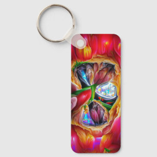 Vibrant Abstract Tulip Reflections Keychain