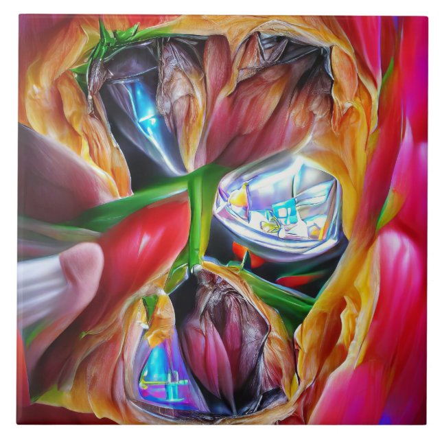 Vibrant Abstract Tulip Reflections Tile (Front)