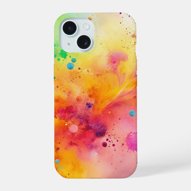 Vibrant Abstract Watercolor Splatter Pattern iPhone 15 Case (Back)