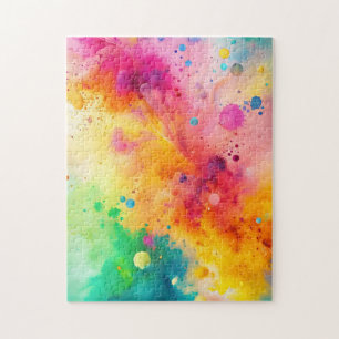 Vibrant Abstract Watercolor Splatter Pattern Jigsaw Puzzle