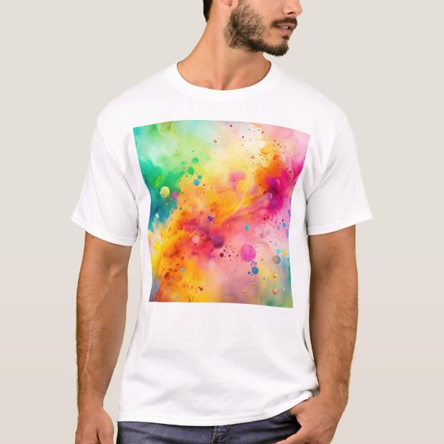 Vibrant Abstract Watercolor Splatter Pattern T-Shirt (Front)