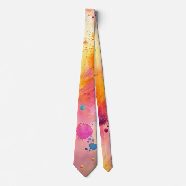 Vibrant Abstract Watercolor Splatter Pattern Tie (Front)
