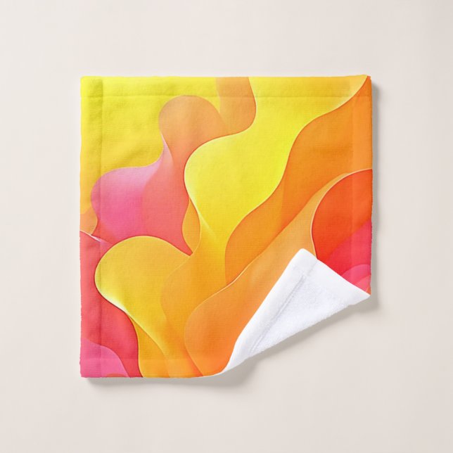 Vibrant Abstract Wave of Warmth Design Bath Towel Set (Wash Cloth)