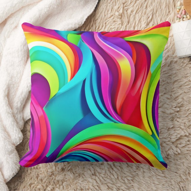Vibrant Abstract Waves in Dynamic Colour Throw Pillow (Blanket)
