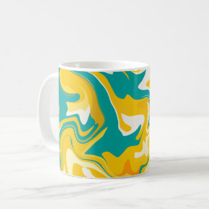Vibrant Abstract Waves in Yellow and Turquoise Coffee Mug