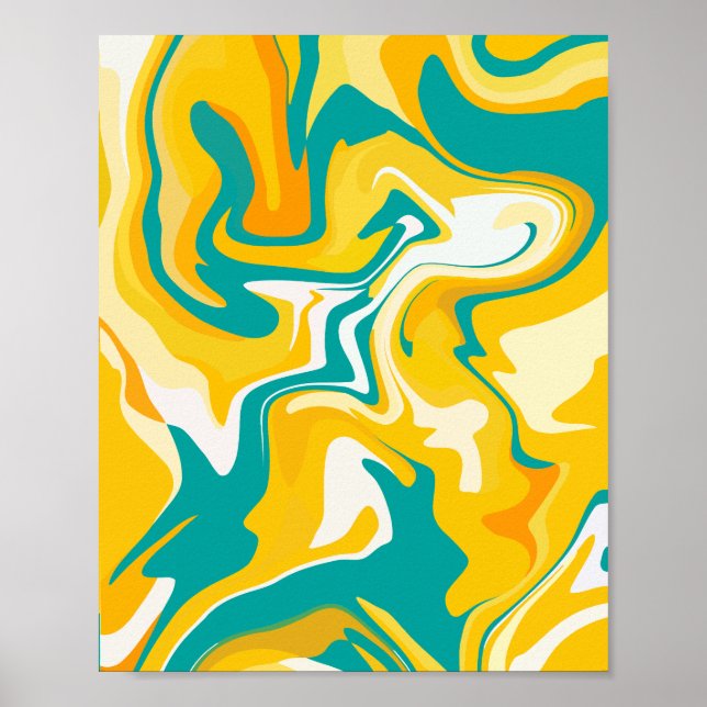Vibrant Abstract Waves in Yellow and Turquoise  Poster (Front)