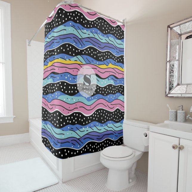 Vibrant Abstract Wavy Lines with Polka Dots (In Situ)