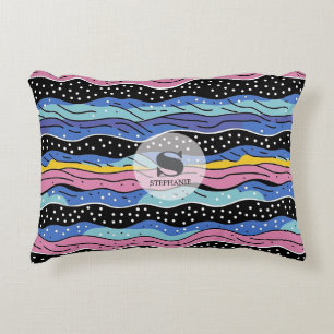Vibrant Abstract Wavy Lines with Polka Dots Accent Pillow
