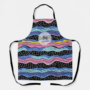 Vibrant Abstract Wavy Lines with Polka Dots Apron