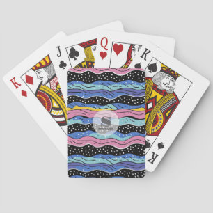 Vibrant Abstract Wavy Lines with Polka Dots Playing Cards
