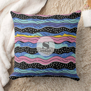 Vibrant Abstract Wavy Lines with Polka Dots Throw Pillow