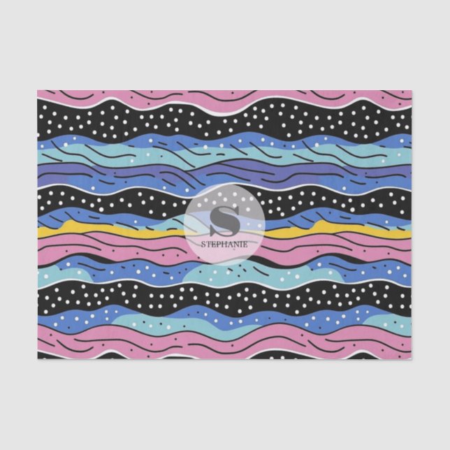 Vibrant Abstract Wavy Lines with Polka Dots Tissue Paper (Front)