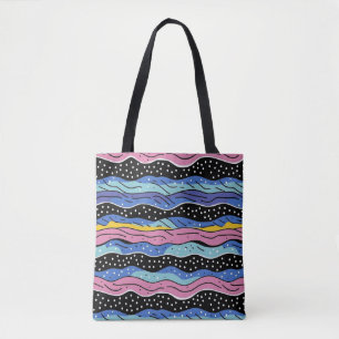 Vibrant Abstract Wavy Lines with Polka Dots Tote Bag