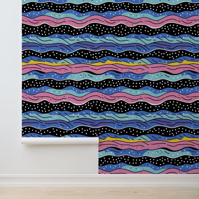 Vibrant Abstract Wavy Lines with Polka Dots Wallpaper (Application)