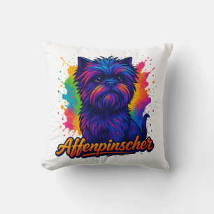 Vibrant Affenpinscher Pop Art Portrait – Colourful Throw Pillow