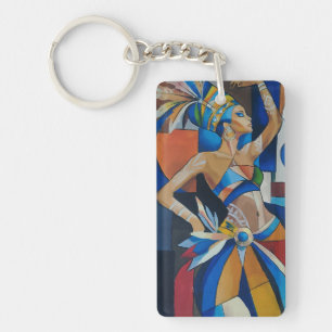 Vibrant African Dancer Cubist Geometric Modern Wal Keychain
