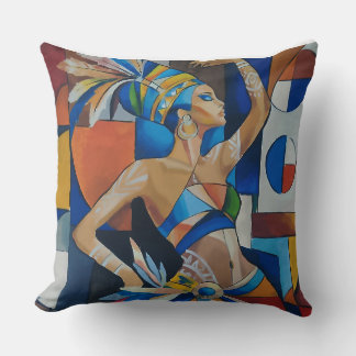 Vibrant African Dancer Cubist Geometric Modern Wal Throw Pillow