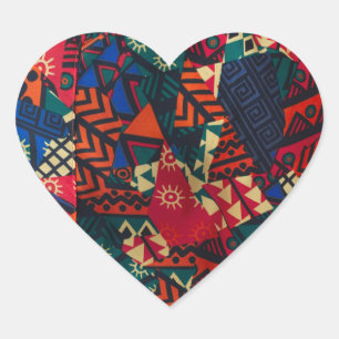 Vibrant African Geometric Tribal Abstract Pattern Heart Sticker