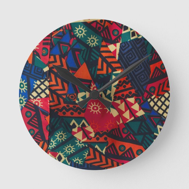 Vibrant African Geometric Tribal Abstract Pattern  Round Clock (Front)