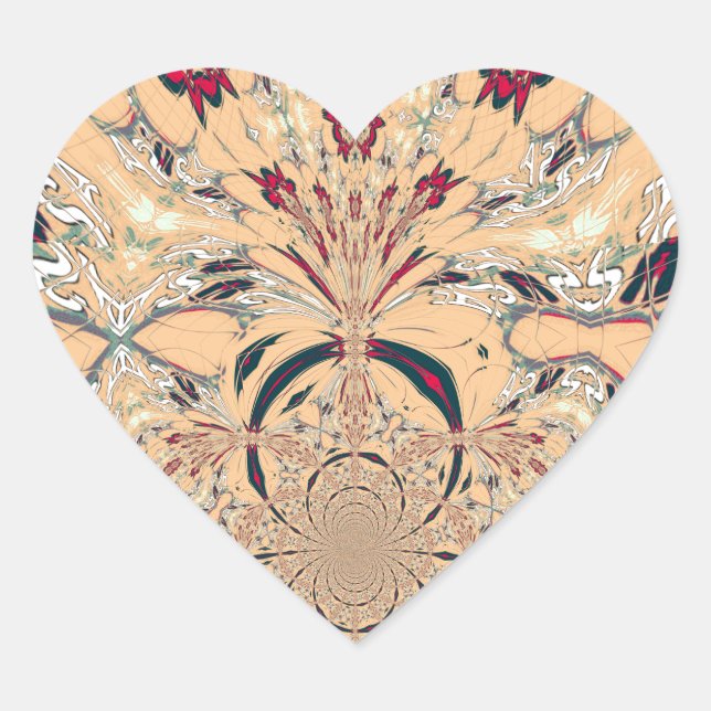 Vibrant African Kaleidoscope: A Peachy Delight Heart Sticker (Front)