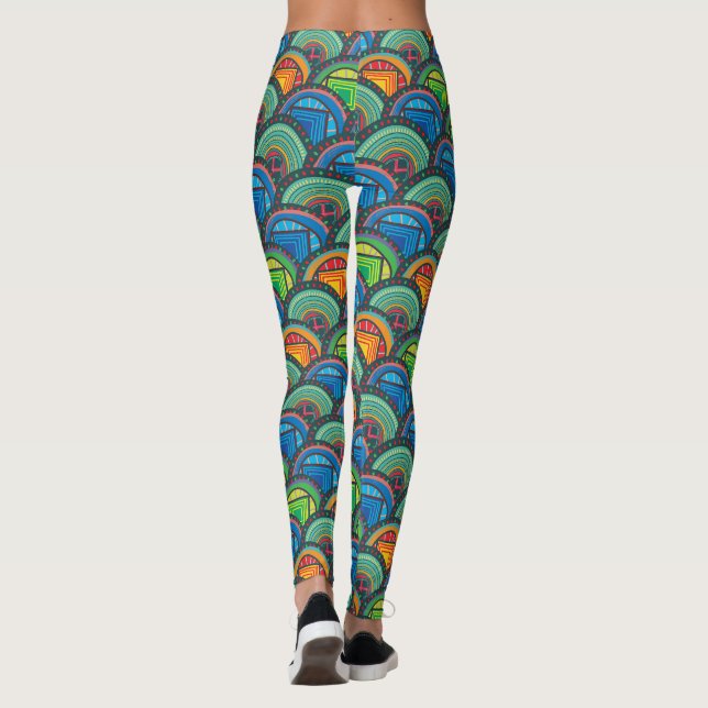 Vibrant African Textiles: Mixing Pattern Scales Leggings (Back)