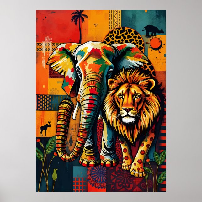 Vibrant African Wildlife Art Poster (Front)