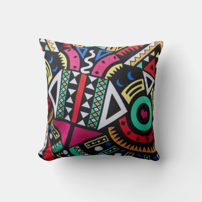 Vibrant Afro-Centric Geometric Pattern – Bold Trib Throw Pillow (Front)
