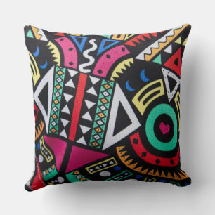Vibrant Afro-Centric Geometric Pattern – Bold Trib Throw Pillow