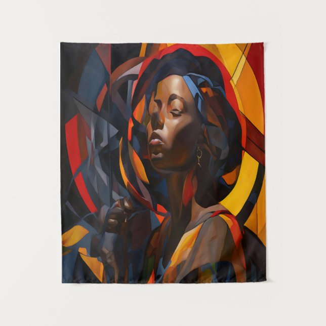 Vibrant Afrocentric Abstract Portrait Art Tapestry (Front)