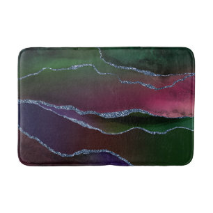Vibrant Agate   Rich Pink and Green Jewel Tone Bath Mat