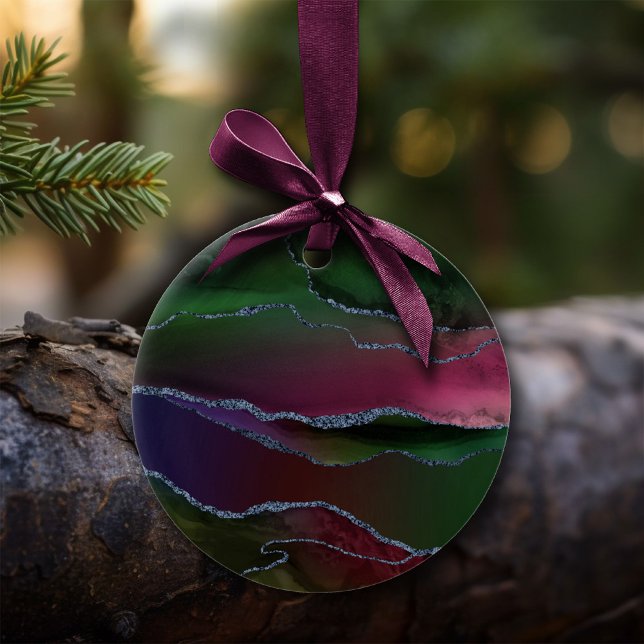 Vibrant Agate | Rich Pink and Green Jewel Tone Ceramic Ornament (Creator Uploaded)