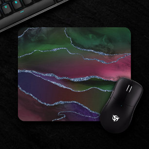 Vibrant Agate Rich Pink and Green Jewel Tone Mouse Pad