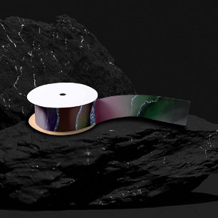 Vibrant Agate Rich Pink and Green Jewel Tone Satin Ribbon
