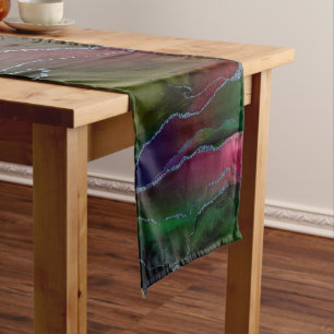 Vibrant Agate   Rich Pink and Green Jewel Tone Short Table Runner