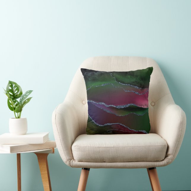 Vibrant Agate | Rich Pink and Green Jewel Tone Throw Pillow (Chair)